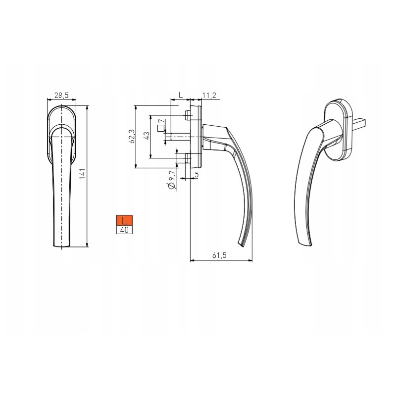 KLAMKA ALUMINIOWA OKIENNA DO OKNA biała T40mm