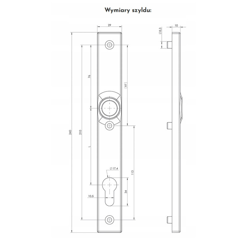 WALA Klamka do drzwi PCV Alu na długim szyldzie L92 H2S2 powłoka inox