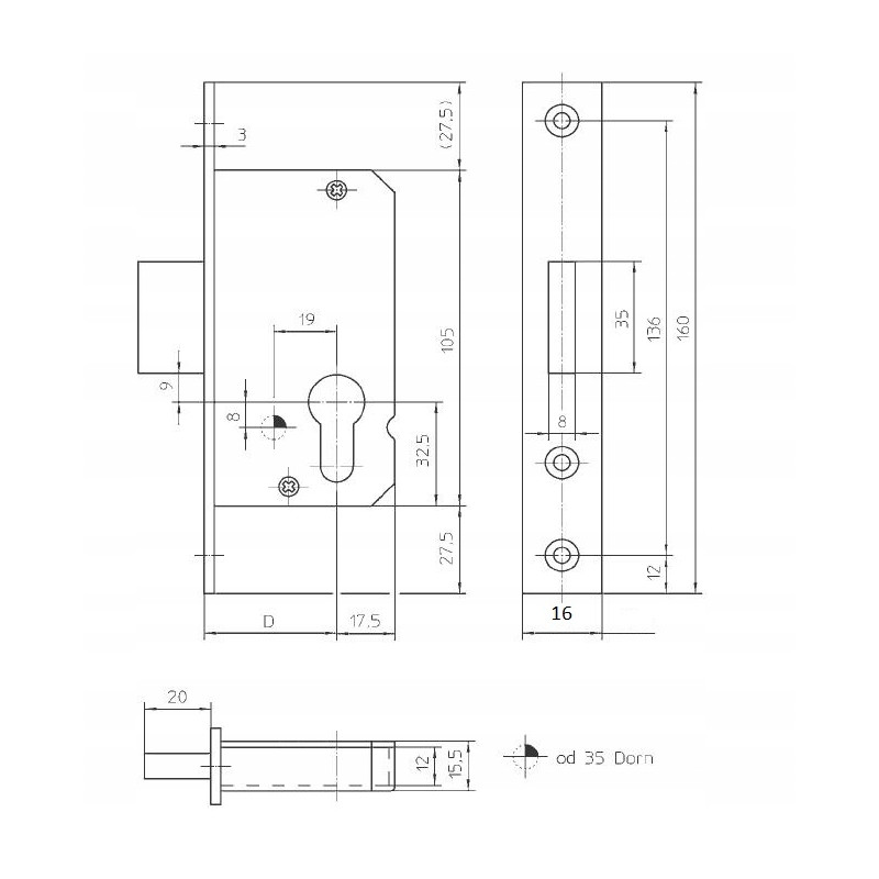 Zamek KFV 50PZ dodatkowy 3516 ocynk srebrny drzwi